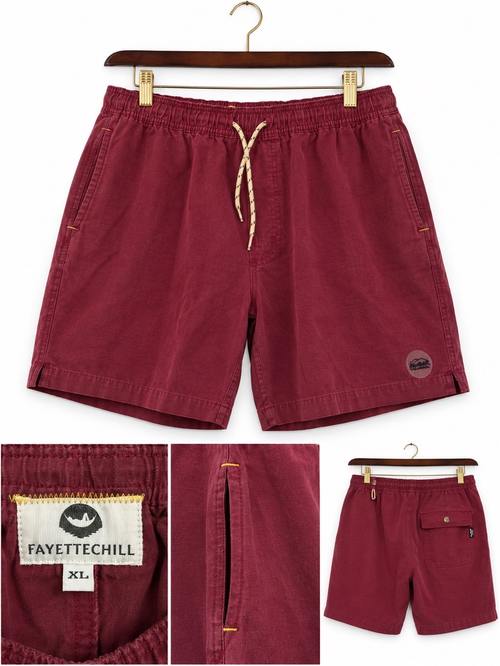 Fayettechill Men’s XL Davey Burgundy Drawstring Elastic Waist Shorts